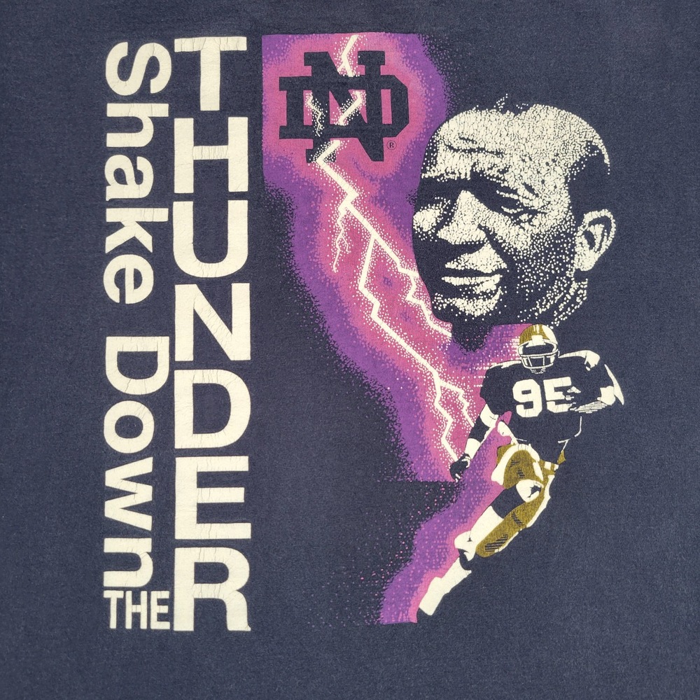 Champion Notre Dame Football T-Shirt Mens XL Navy Blue Shake Down The Thunder - Picture 6 of 8